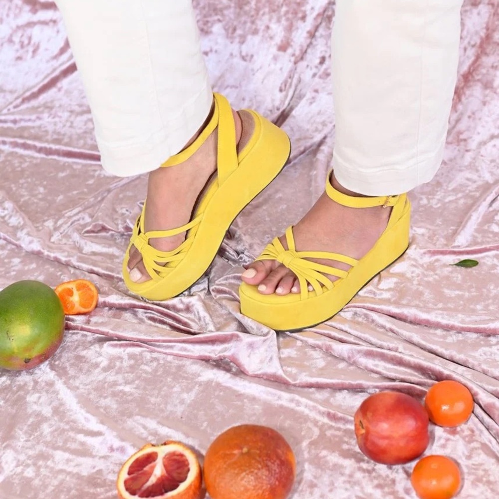 Seychelles Yellow Platform Suede Strappy Sandals - Women